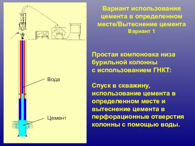 Вариант использования цемента в определенном месте/Вытеснение цемента Вариант 1 Простая компоновка