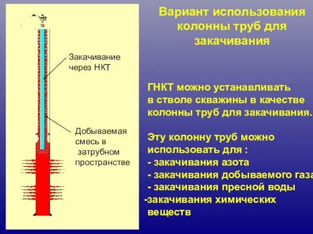 Вариант использования колонны труб для закачивания ГНКТ можно устанавливать в стволе