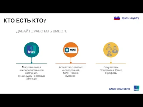 КТО ЕСТЬ КТО? ДАВАЙТЕ РАБОТАТЬ ВМЕСТЕ Маркетинговая исследовательская компания, Ipsos Loyalty Германия (Мюнхен)