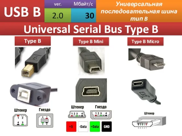 USB B Универсальная последовательная шина тип B Universal Serial Bus Type