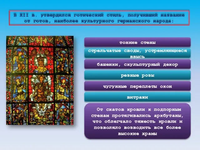 В XII в. утвердился готический стиль, получивший название от готов, наиболее