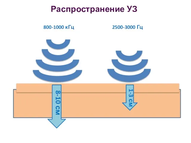 800-1000 кГц 2500-3000 Гц Распространение УЗ