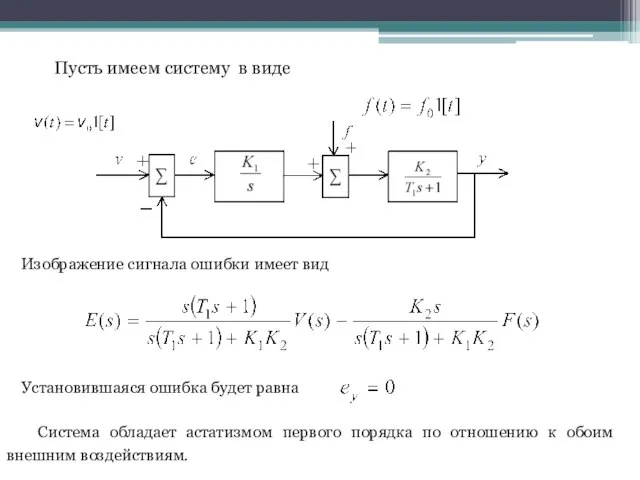 Пусть имеем систему в виде Установившаяся ошибка будет равна Изображение сигнала