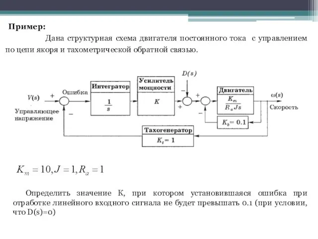 Пример: Дана структурная схема двигателя постоянного тока с управлением по цепи