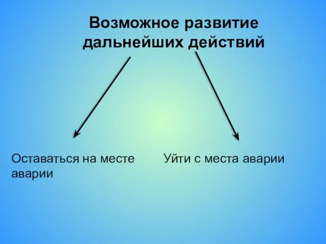 Возможное развитие дальнейших действий Оставаться на месте аварии Уйти с места аварии