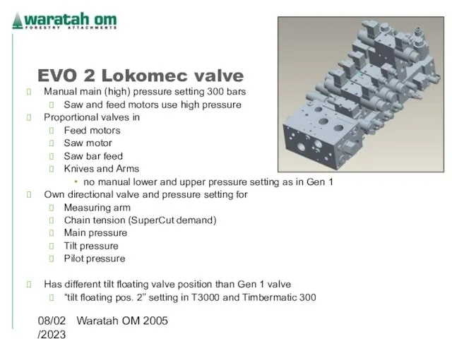 08/02/2023 Waratah OM 2005 EVO 2 Lokomec valve Manual main (high)