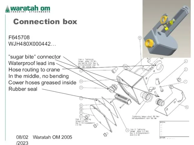 08/02/2023 Waratah OM 2005 Connection box F645708 WJH480X000442… ”sugar bite” connector