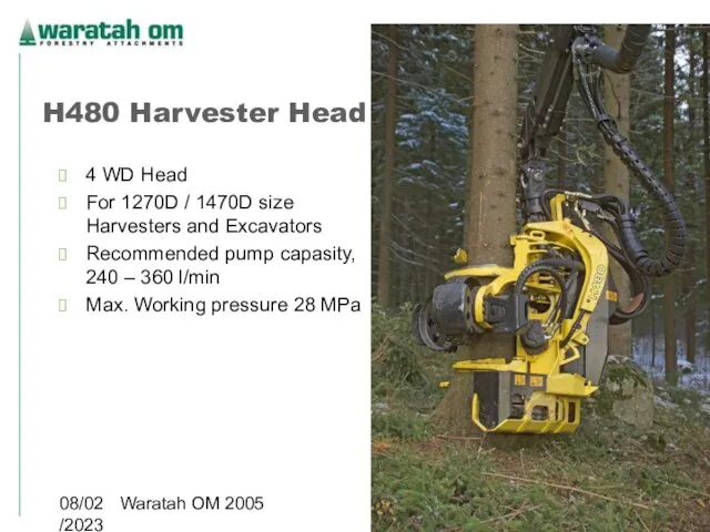 08/02/2023 Waratah OM 2005 H480 Harvester Head 4 WD Head For