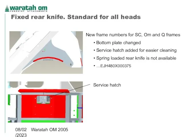 08/02/2023 Waratah OM 2005 Fixed rear knife. Standard for all heads