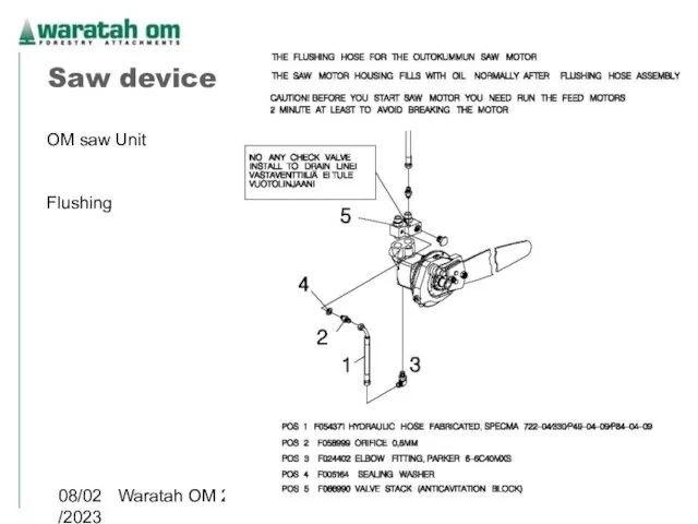 08/02/2023 Waratah OM 2005 Saw device OM saw Unit Flushing