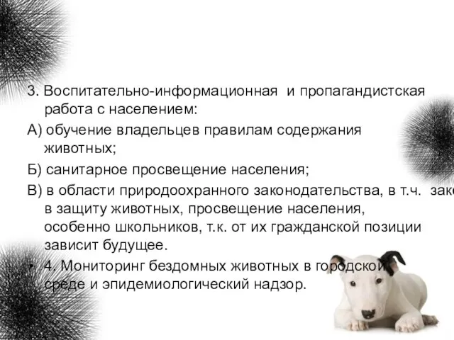 3. Воспитательно-информационная и пропагандистская работа с населением: А) обучение владельцев правилам