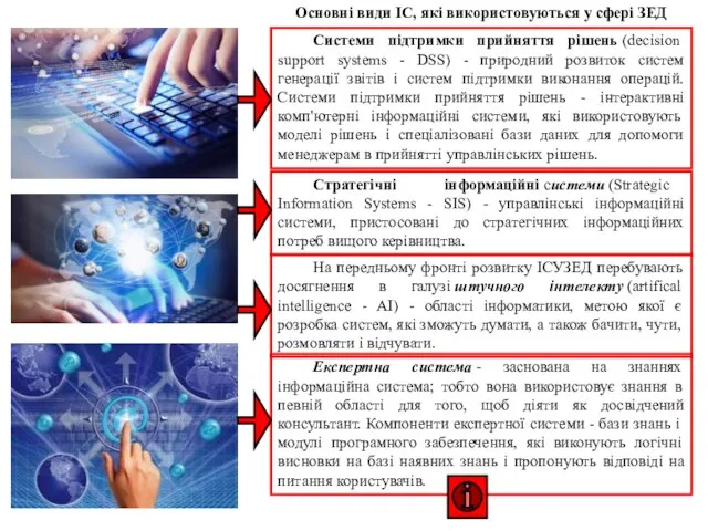 Основні види ІС, які використовуються у сфері ЗЕД Системи підтримки прийняття