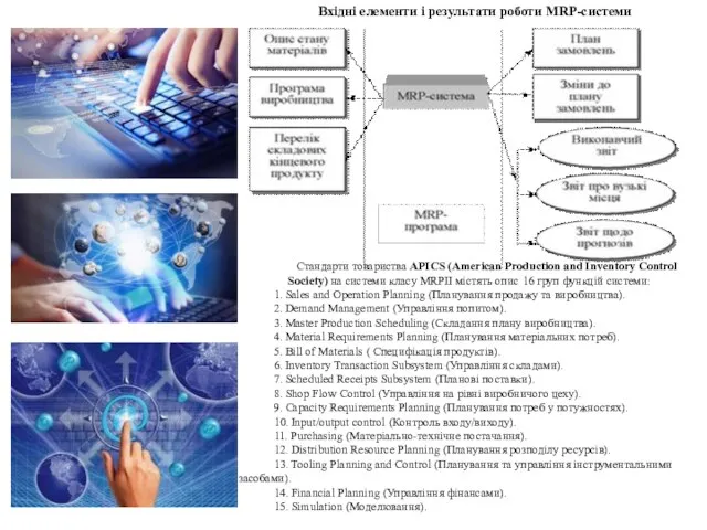 Вхідні елементи і результати роботи MRP-системи Стандарти товариства APICS (American Production
