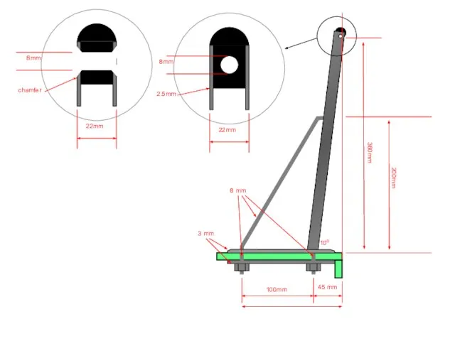 360mm 8 mm 3 mm 200mm 100mm 8mm 22mm chamfer 45 mm 100