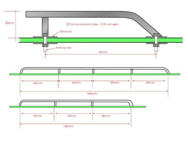 80mm 1800mm 450mm 450mm 450mm 450mm 450mm 22 mm aluminium tube