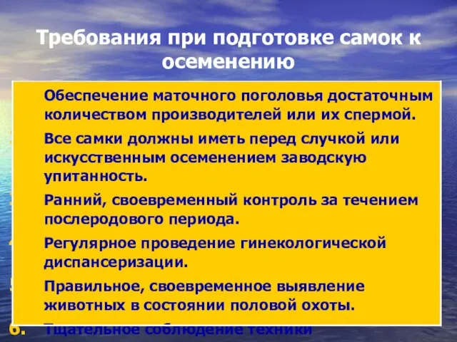 Требования при подготовке самок к осеменению