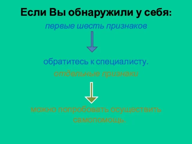 Если Вы обнаружили у себя: первые шесть признаков обратитесь к специалисту.