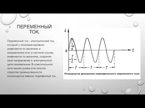 ПЕРЕМЕННЫЙ ТОК. Переменный ток - электрический ток, который с течением времени