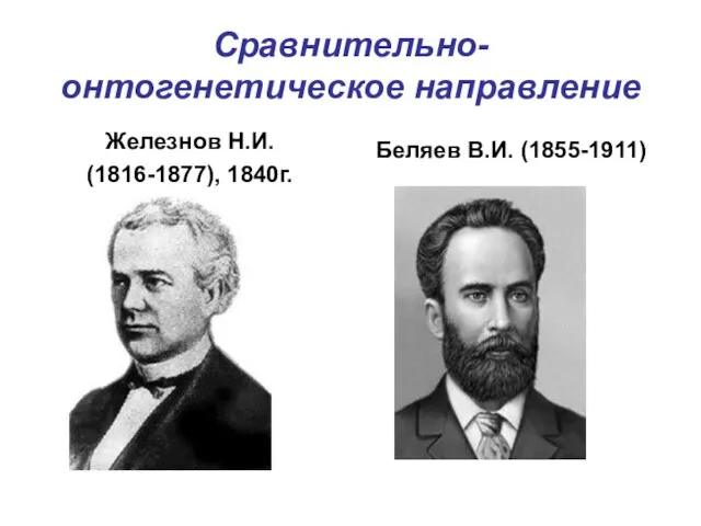 Сравнительно-онтогенетическое направление Железнов Н.И. (1816-1877), 1840г. Беляев В.И. (1855-1911)