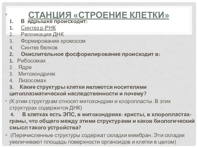 1. В ядрышке происходит: 1. Синтез р-РНК 2. Репликация ДНК 3.