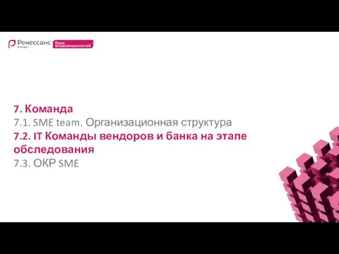 7. Команда 7.1. SME team. Организационная структура 7.2. IT Команды вендоров