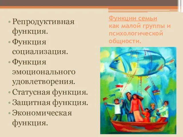 Функции семьи как малой группы и психологической общности. Репродуктивная функция. Функция