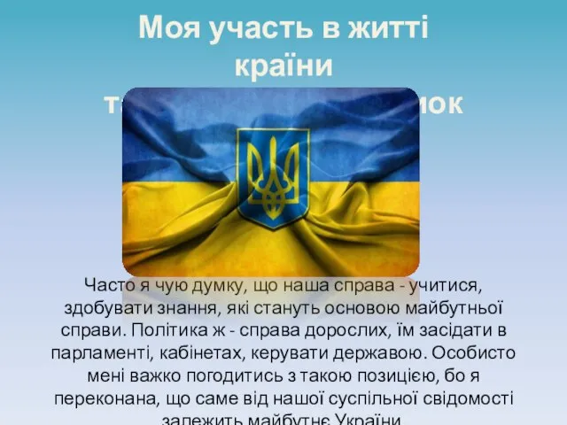 Моя участь в житті країни та вклад у її розвитиок Часто