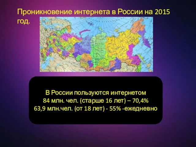 Проникновение интернета в России на 2015 год. В России пользуются интернетом