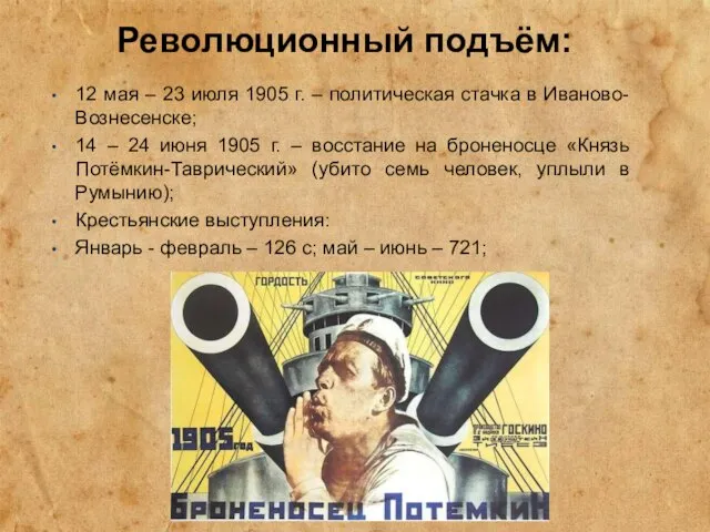 Революционный подъём: 12 мая – 23 июля 1905 г. – политическая