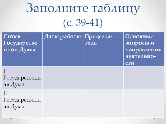 Заполните таблицу (с. 39-41)