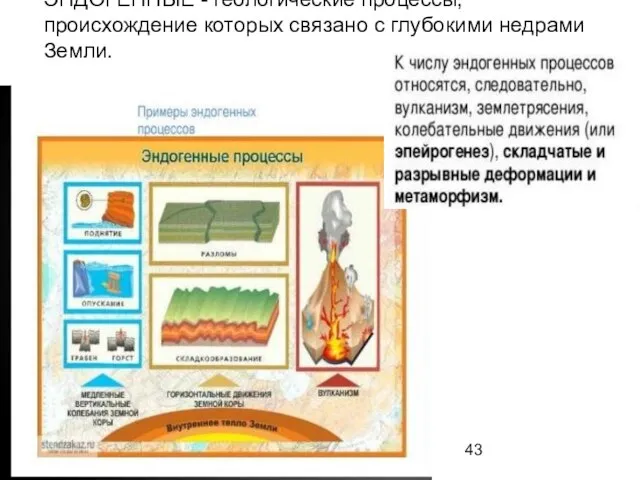 ЭНДОГЕННЫЕ - геологические процессы, происхождение которых связано с глубокими недрами Земли.