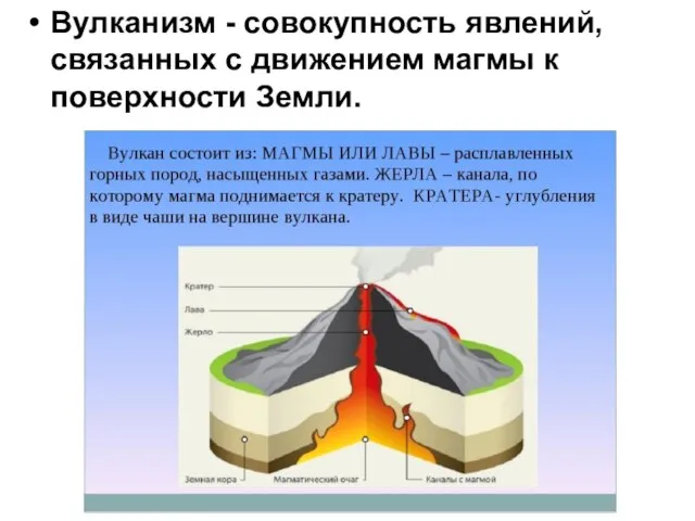 Вулканизм - совокупность явлений, связанных с движением магмы к поверхности Земли.