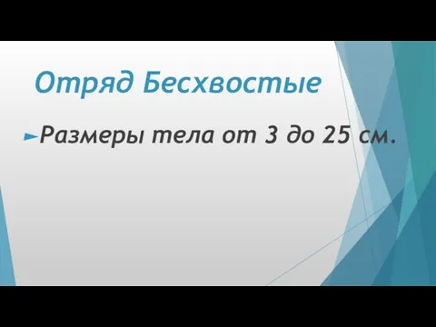 Отряд Бесхвостые Размеры тела от 3 до 25 см.