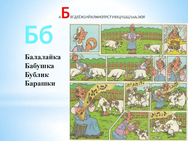 АБВГДЕЁЖЗИЙКЛМНОПРСТУФХЦЧШЩЪЫЬЭЮЯ Бб Балалайка Бабушка Бублик Барашки