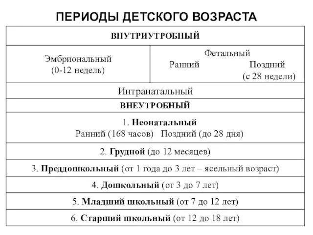 ПЕРИОДЫ ДЕТСКОГО ВОЗРАСТА