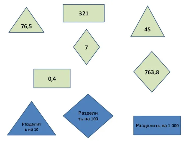 76,5 45 Разделить на 10 321 Разделить на 1 000 0,4 7 Разделить на 100 763,8