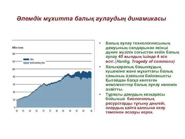 Әлемдік мұхитта балық аулаудың динамикасы . Балық аулау технологиясының дамуының салдарынан