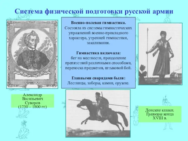 Система физической подготовки русской армии Александр Васильевич Суворов (1730 – 1800