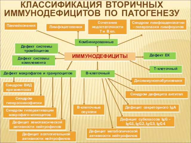 КЛАССИФИКАЦИЯ ВТОРИЧНЫХ ИММУНОДЕФИЦИТОВ ПО ПАТОГЕНЕЗУ