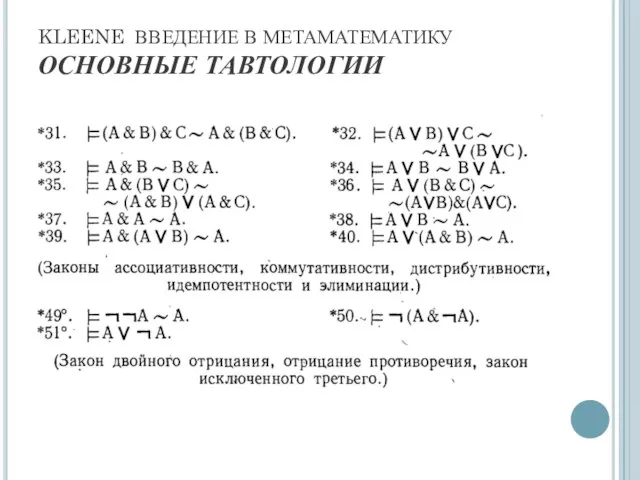 KLEENE ВВЕДЕНИЕ В МЕТАМАТЕМАТИКУ ОСНОВНЫЕ ТАВТОЛОГИИ