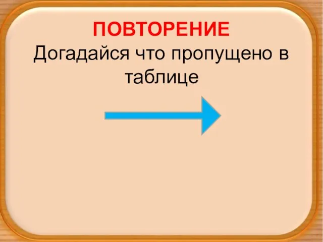 ПОВТОРЕНИЕ Догадайся что пропущено в таблице