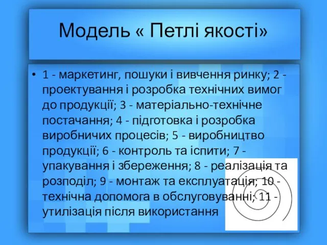 Модель « Петлі якості» 1 - маркетинг, пошуки і вивчення ринку;