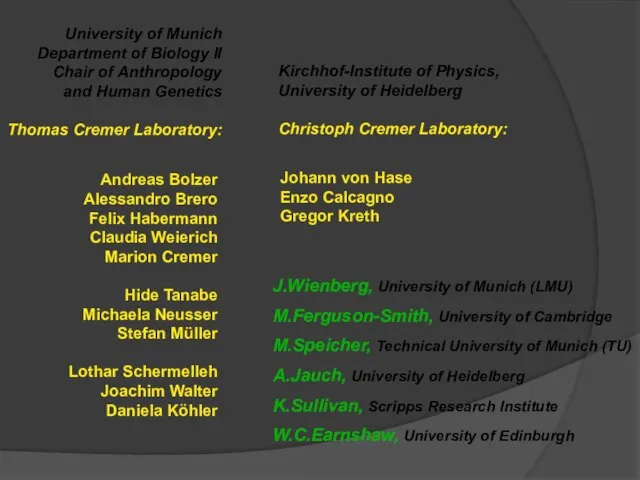 University of Munich Department of Biology II Chair of Anthropology and