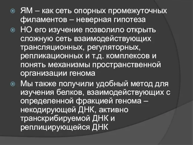 ЯМ – как сеть опорных промежуточных филаментов – неверная гипотеза НО