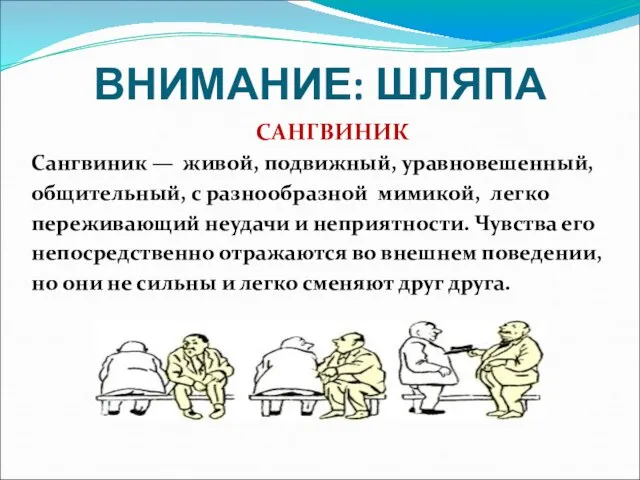 ВНИМАНИЕ: ШЛЯПА САНГВИНИК Сангвиник — живой, подвижный, уравновешенный, общительный, с разнообразной