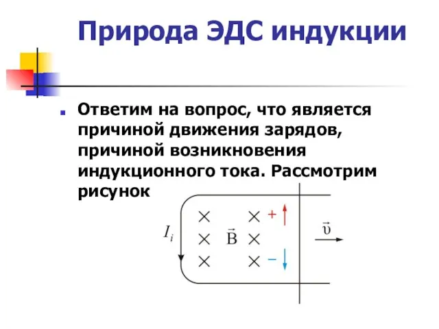 Природа ЭДС индукции Ответим на вопрос, что является причиной движения зарядов,