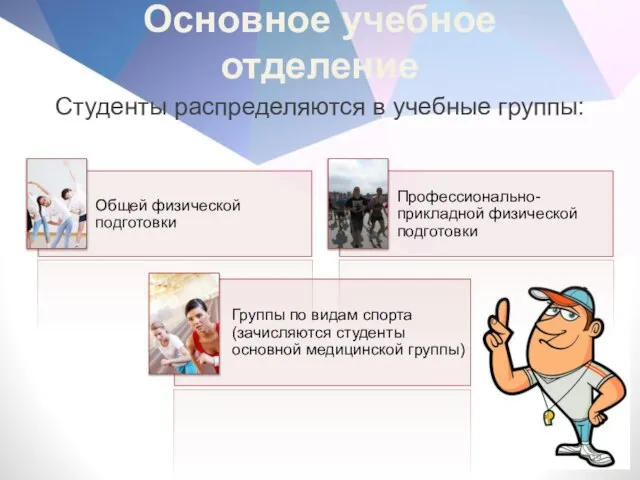 Основное учебное отделение Студенты распределяются в учебные группы: