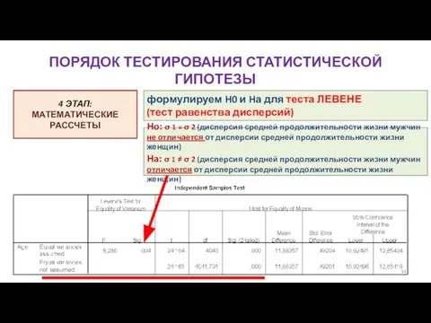 ПОРЯДОК ТЕСТИРОВАНИЯ СТАТИСТИЧЕСКОЙ ГИПОТЕЗЫ Ho: σ 1 = σ 2 (дисперсия