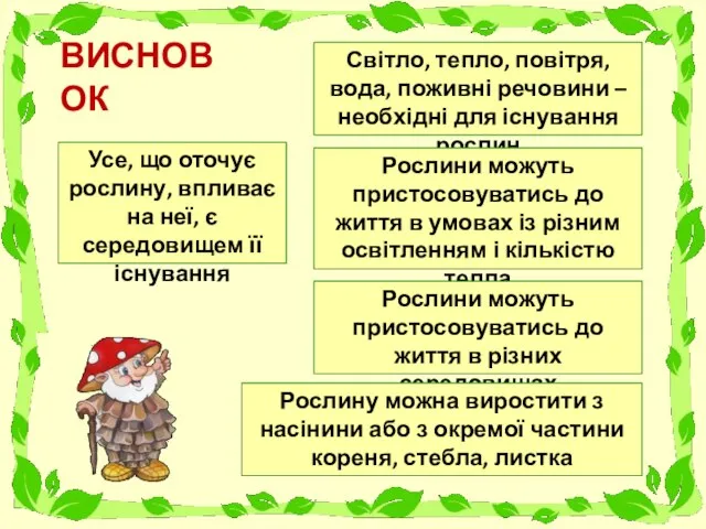 ВИСНОВОК Усе, що оточує рослину, впливає на неї, є середовищем її