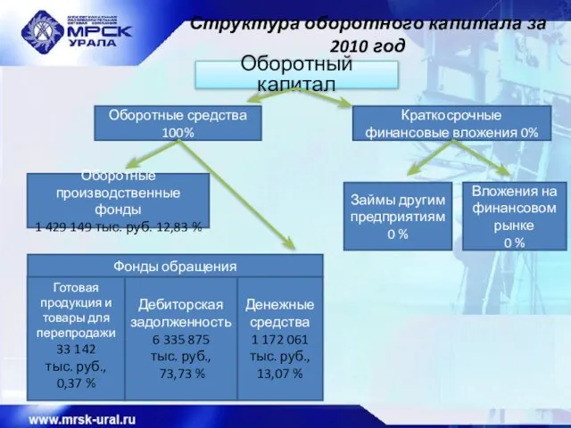 Структура оборотного капитала за 2010 год Оборотный капитал Оборотные средства 100%